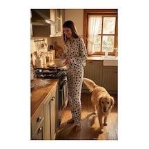 Lela Desenli Rahat Kesim Bol Paça Yazlık Bayan Pijama Takımı 6110014 Beyaz