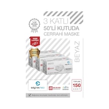 Saytekmed Meltblown Filtreli, Yassı İpli, 3 Katlı Beyaz Maske (3 Kutu/150 Adet)