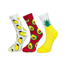 3'lü Unısex Limon Avokado Ananas Tasarımlı Esnek Nem Alabilen Pamuklu Spor Soket Çoraplar Çok Renkli