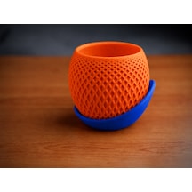 3d Baskı Küre Saksı - Kafes Dokulu İki Parçalı Dekoratif Saksı - Turuncu-mavi