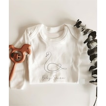İmaj Tuğbababy Baby Swan Uzun Kol Çıtçıtlı Organik Bebek Body Beyaz