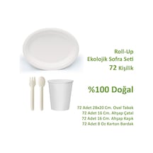 Ekolojik 72 Kişilik Parti Piknik Sofra Sunum Seti - 28x20 Cm. Oval Tabak Bardak Çatal Kaşık Takımı