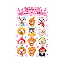 Kedi Temalı Sticker Seti 4 Lü A5 Sayfa Toplam 51 Adet Sevimli Sticker Seti Çok Renkli