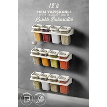 12'li Etiketli Standlı Kilitli Kaşıklı Kendinden Yapışkanlı Kare Baharatlık Takımı - Erzak Kabı Seti Diğer