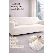 Peluş Lastikli Koltuk Örtüsü 3 Kişilik Yıkanabilir Esnek Koltuk Kılıfı Krem 180 X 230 Diğer