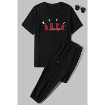 Uyguntarz Unisex Bhvr Baskılı 2'li Eşofman Takımı Siyah