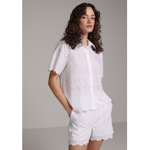 Colin's Colins Fashion Fit Shirt Neck Jakarlı Kadın Beyaz Kısa Kol Gömlek Cl1080386 Q1.v1 Wht
