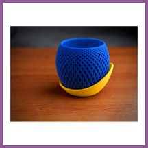 Bezos 3d Baskı Küre Saksı - Kafes Dokulu İki Parçalı Dekoratif Saksı - Mavi-sarı Rengaren Standart 71401271