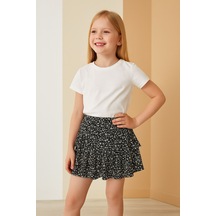 Kız Çocuk Siyah Çiçek Desenli Kat Kat Fırfırlı Mini Etek, Kız Çocuk Etek Siyah Kız Çocuk Siyah Çiçek Desenli Kat Kat Fırfırlı Mini Etek, Kız Çocuk Etek Siyah