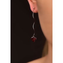 Papatya Silver 925 Ayar Gümüş Rose Kaplama Garnet Zirkon Taşılı Dalgalı Zincir Sallantılı Küpe