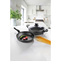 3 Parça Granit Tencere Seti - Siyah