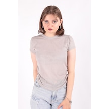 Busem S0016230 Kadın Flamlı İnce T-shirt Gri