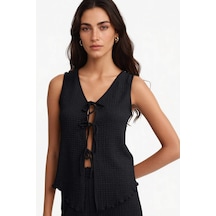 Defacto Slim Fit Dar Kesim V Yaka Önden Bağlamalı Bürümcük Kolsuz Bluz F7992ax25aubk81 Siyah