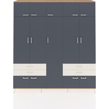 Hyperion Dolap 12 Raflı 4 Çekmeceli 2 Askılı 220x44x243 Çam-antrasit/aytaşı Antrasıt/aytası