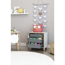 3 Sepetli Çok Amaçlı Oyuncak Dolabı Mdf Gri Gri