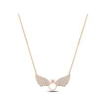 Zirkon Taşlı Rose Tektaşlı Melek Kanadı Model Gümüş Kadın Kolye G (484545965)
