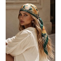 Trend Dokunuş Kadın 70-70 Saten Güldesenli Fular Bandana Gül