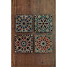 Doğal Taş Bardak Altlığı 4'lü Set 10x10x1 Cm Geometrik Desenli - Stone Coasters Çok Renkli