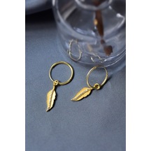 925 Ayar Gümüş Gold Kaplama Zirkon Taşlı Tüy Halka Küpe