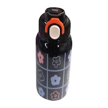Çelik İçli Termos 550ml Siyah Çiçekli Açık Beyaz