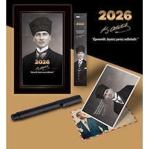 2026 Kalpaklı Atatürk Ajandası Ayraç Kartpostal Kalem - Siyah 103 Ivory