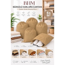 5'li Büzgülü Saklama Çantası 35x45 Cm Nefes Alan Ayakkabı Kılıfı Toz Koruyucu Organizer Bej