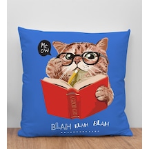 Bk Gift Kedi Tasarımlı Mavi Kırlent Yastık, Arkadaşa Hediye, Ev Dekorasyonu, Ev Hediyesi-5