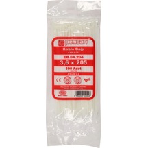 Pemsan - 3,6mm X 205mm Plastik Cırt Kelepçe - Kablo Bağı - Beyaz