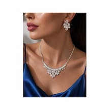 Kadın Zirkon Taşlı Kolye Ve Küpe Seti Işıltılı Markiz Kesim Abiye Takı Takımı Gümüş - 899636382 Gümüş