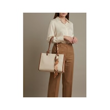 Levano Leather Kadın Fular Detaylı Düğüm Askılı Omuz Çantası Lüks Tasarım Geniş Hacimli Günlük Kol Çantası Krem