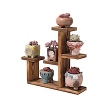 Ahşap Sukulent Ve Çiçek Standı - 5 Bölmeli Dekoratif Masaüstü Saksı Rafı - 25x25 Cm Kahverengi