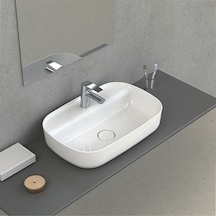 60 Cm Beyaz Tezgah Üstü Lavabo, Seramik Modern Tasarım 508 Yeşil