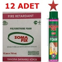 12 Adet 750ML Somafıx B2 Yangına Karşı Dayanıklı Poliüretan Köpük