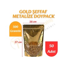 Gold Şeffaf Metalize Doypack 16x27x8 Cm 50 Adet
