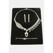 Oval Taşlı Lüks Set Kolye Gümüş