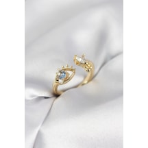 Gözyaşı Model Gold Renk Zirkon Taşlı Kadın Yüzük Çok Renkli