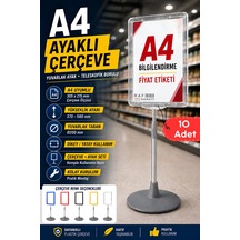 10 Adet - A4 Ayaklı Çerçeve Seti Yuvarlak Tabanlı Teleskopik Fiyat Etiketi Standı Şeffaf