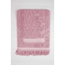 2 Parça Jakarlı Banyo Havlu Takımı %100 Pamuklu 90x150 Cm Arden Pembe Çok Renkli