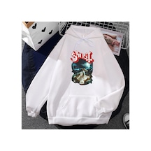 Tarzsokak Beyaz Unisexi Hayalet Ayin Burada Ayin Şimdi Streetwear Kapşonlu Kaz