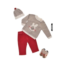 Xo Kids Erkek Bebek Yan Düğmeli Yakalı Kazaklı Pantolon Takımı + Hediye 3-12 Ay 4835 Kırmızı