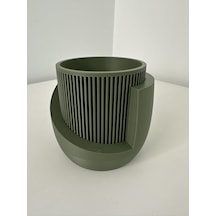 Omeyva Dekoratif Japandi Akıllı Çiftli Saksı Çiçek Kaktüs Bitki Yetiştirme Saksısı-11 Cm.-çam Yeşili