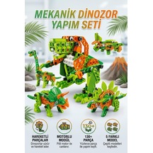Lisanslı Clemento-ni Dinozor Yapım Seti 130+ Parça Pilli Motorlu Hareketli 5 Model Dönüşümlü Oyuncak