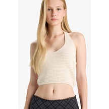 Defacto Slim Fit Dar Kesim Halter Yaka Atlet F8367ax25hser98 Ekru