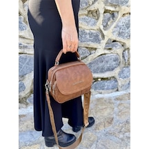 Just Polo Kadın Yeni Sezon Yumuşak Deri Şal Detaylı Ayarlanabilir Askılı Şık El Ve Omuz Çantası Shopper Taba