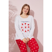 Siyah İnci Pamuklu Curve Büyük Beden Battal Boy Örme Pijama Takım 24240702 Gri