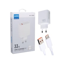 Weko Wk-27876 M11 Beyaz 33 Watt Turbo Usb Şarj Başlık Adaptörü + Type-c Kablo