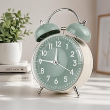 Retro Çalar Saat Işıklı Analog Masa Saati Dekoratif Komodin Saati Bombe Kapaklı 15x10 Yeşil