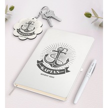 Kişiye Özel Kaptan Beyaz Defter Kalem Ve Anahtarlık Seti-7