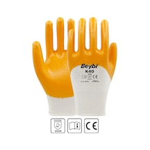 K40 Nitril Kaplı Pamuk Ve Polyester Örgü Eldiven 9 Beden 12 Çift