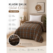 %100 Pamuk Tek Kişilik Yatak Örtüsü 170x240 Cm Klasik Ekose Desenli Şık Ve Yumuşak Kahverengi